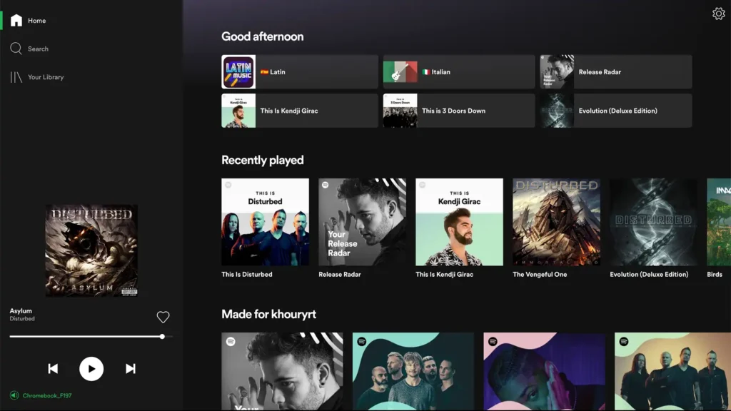 Spotify Premium interface mobile abas busca navegação coloridas