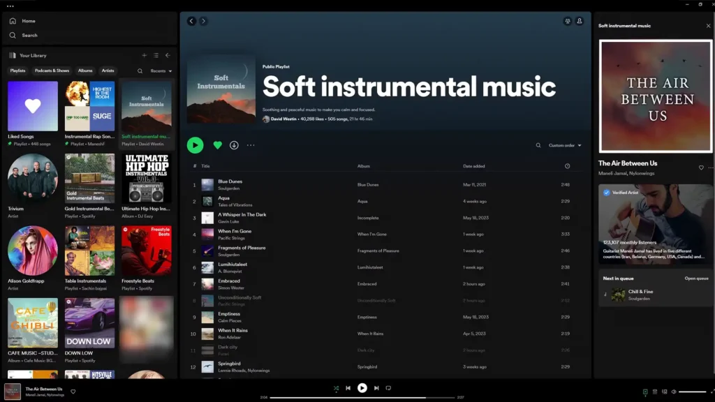 Spotify Premium interface em tablet otimizada